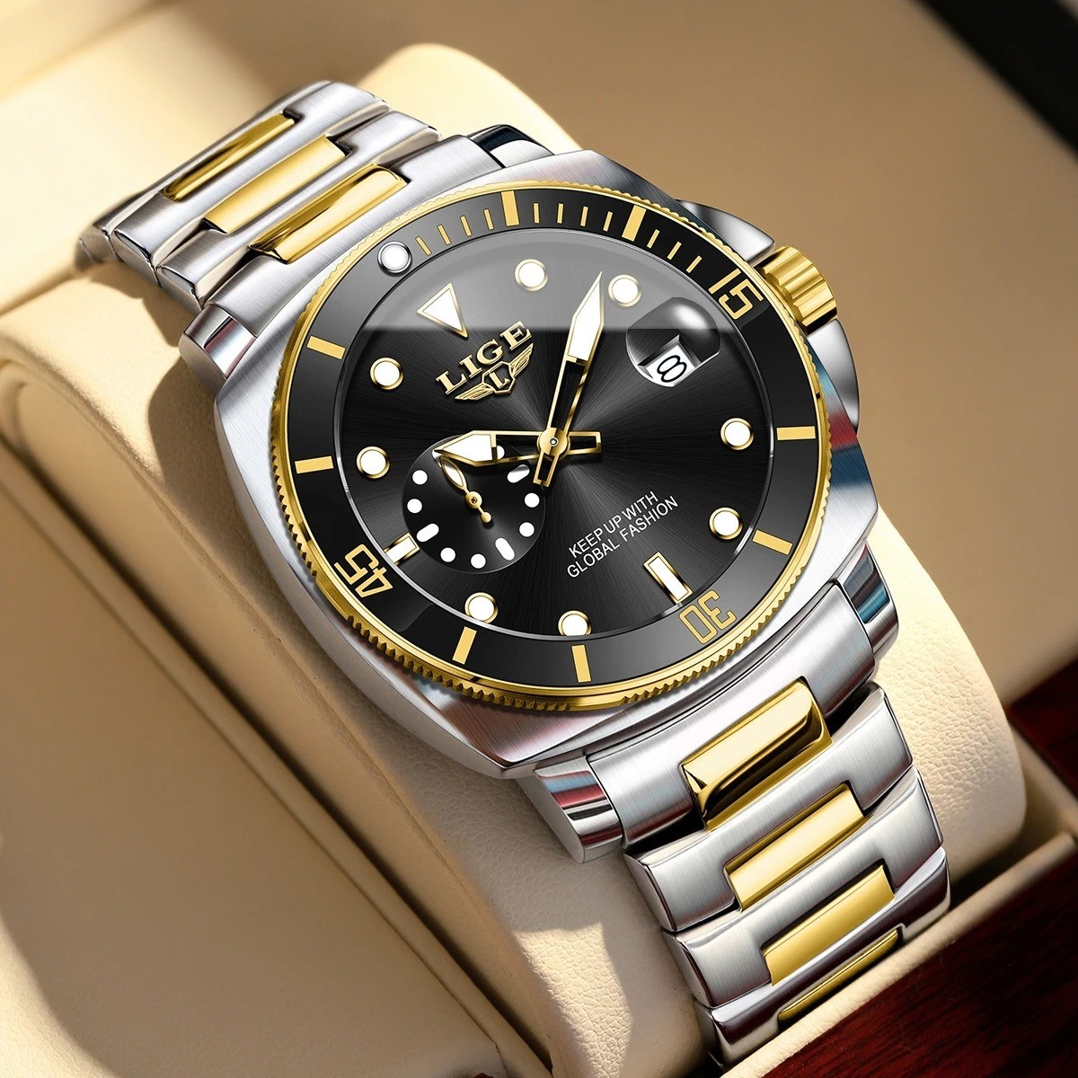 LIGE 89287 Black Luxury Men's Quartz Watch