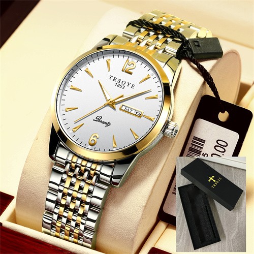 TRSOYE 068 Classic Business Men Watch Quartz Movement 30M Waterproof Scratch Resistant Luminous Night Week Date Display Clock