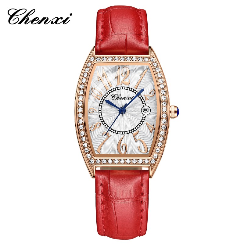 Diamond-encrusted Wine Barrel Fashion Trend Calendar Waterproof Ladies' Watch(CX-319)